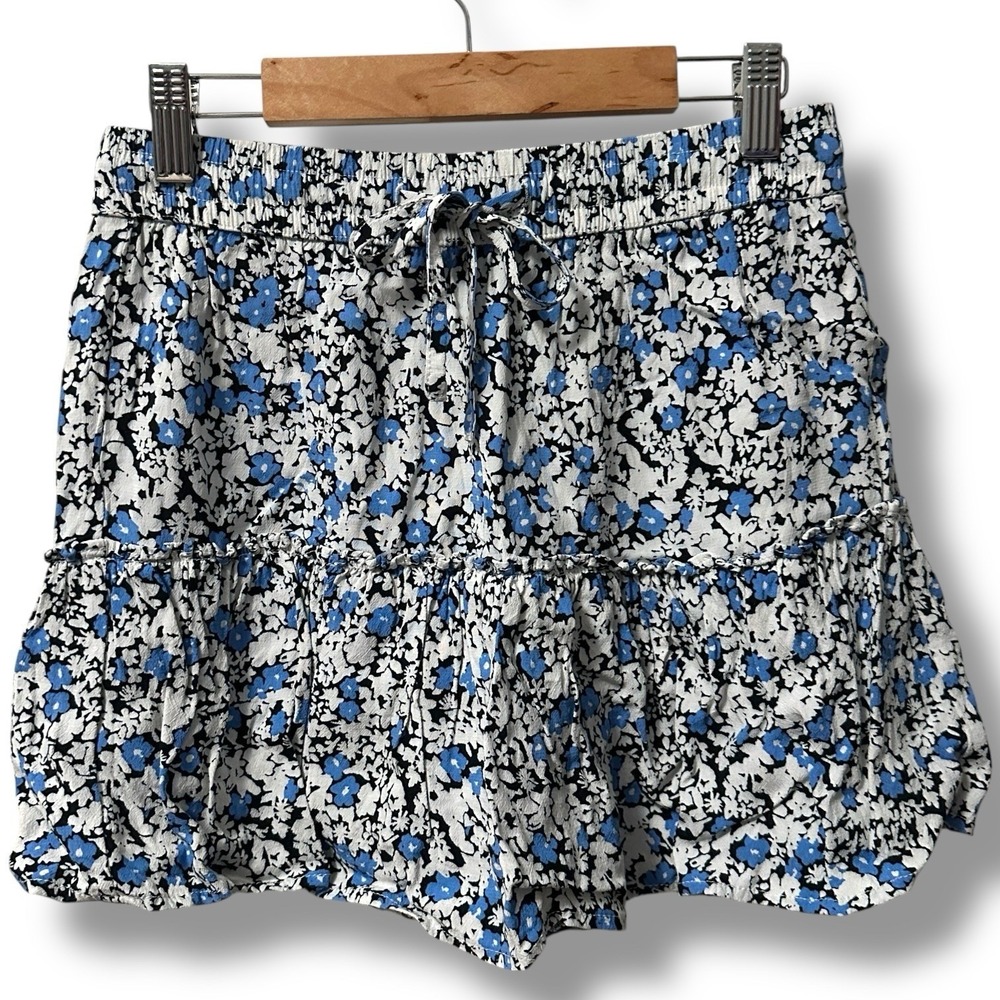 Zara Blue White Floral Tiered Mini Skort Women's S Cottagecore Summer Resortcore